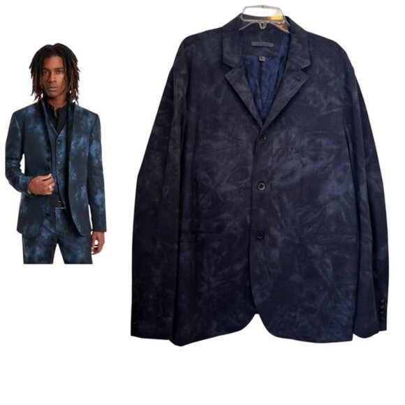 John Varvatos Wool Check Print Single Breasted Blazer Jacket Lightweight Blue 58